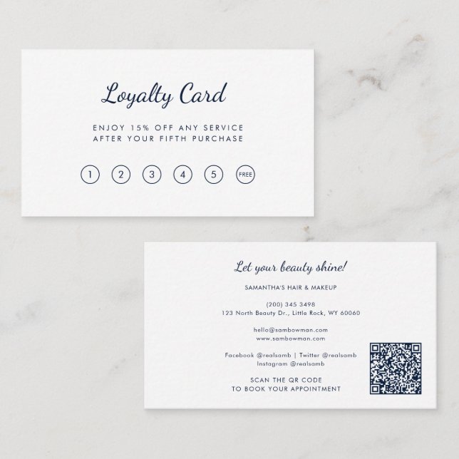 Simple QR Code Beautician Salon Loyalty Card (Front/Back)