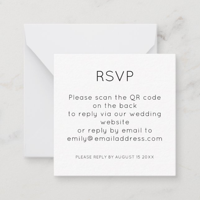 Simple QR Code Black White Wedding RSVP Card (Front)