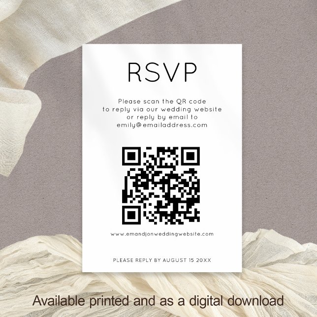 Simple QR Code Black White Wedding RSVP Card (Creator Uploaded)