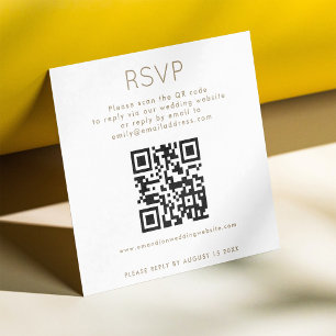 Simple QR Code Champagne Gold Text Wedding RSVP Enclosure Card