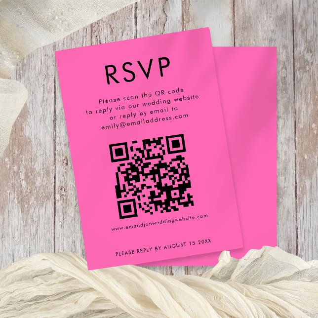 Simple QR Code Hot Pink Wedding RSVP Card (Creator Uploaded)