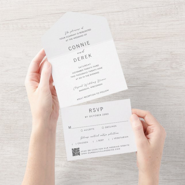 Simple QR Code Modern Wedding All In One Invitation (Tearaway)