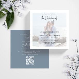 Simple QR Code Photo Elegant RSVP Online Grey Invitation