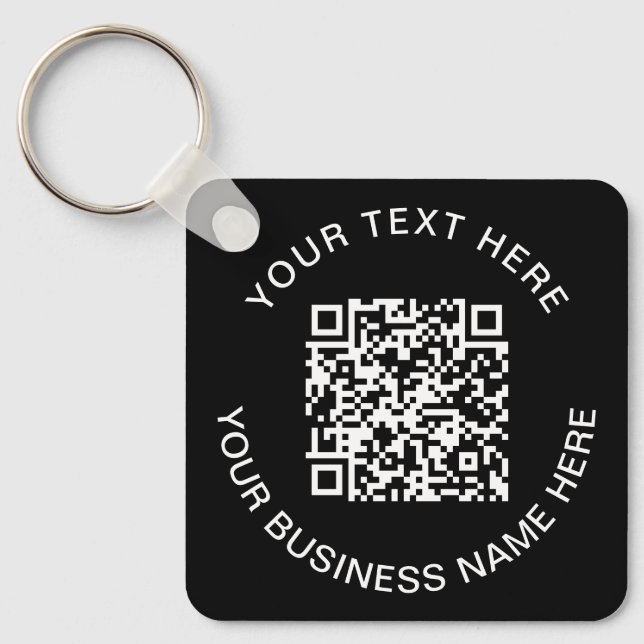 Simple QR Code Promotional Black Keychain (Front)