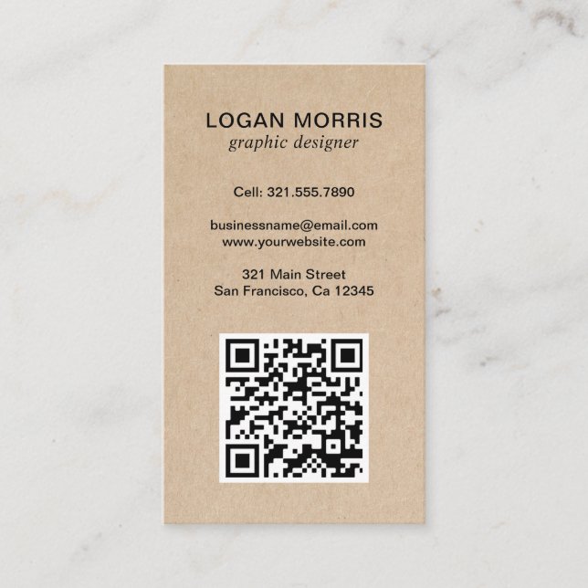 Simple QR Code Rustic Modern Business Card (Front)