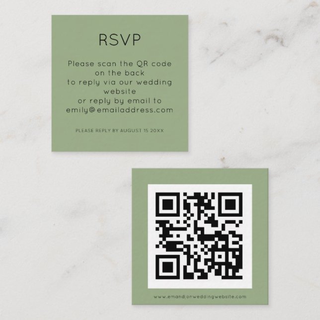 Simple QR Code Sage Green Wedding RSVP Enclosure Card (Front/Back)