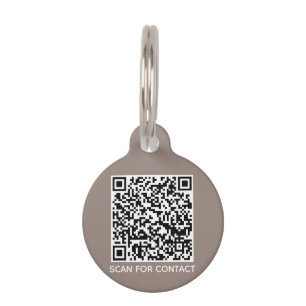 Simple QR Code scan contact Info dog cat greige Pet Tag