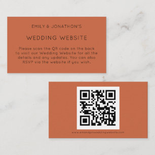 Simple QR Code Terracotta Wedding Website Enclosure Card