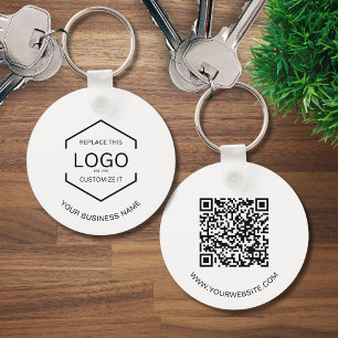 Simple QR Code Website Business Logo Round Keychain
