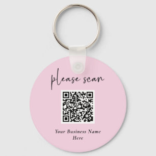 Simple QR Code with Business Name and Logo   Pink Keychain