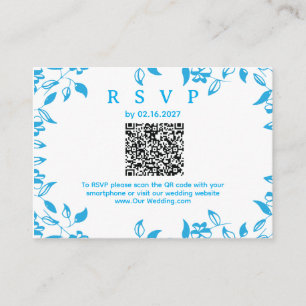 simple QR RSVP blue floral rustic card
