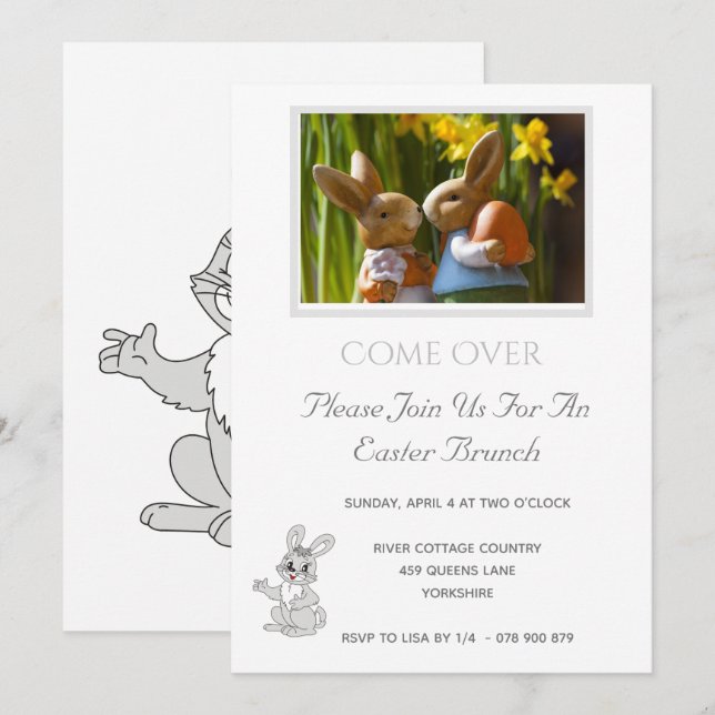 Simple Rabbit Easter Bunny Brunch Invitation (Front/Back)