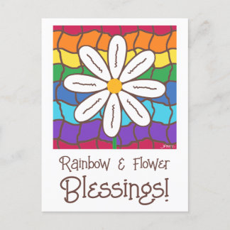 Simple Rainbow Daisy Flower Thinking Of You Postcard