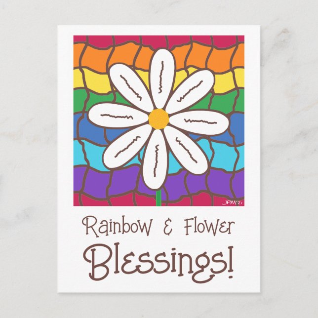 Simple Rainbow Daisy Flower Thinking Of You Postcard (Front)