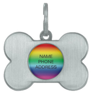 Simple rainbow name contact info dog metal bone pet ID tag