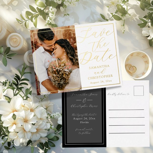 Simple REAL FOIL Save the Date Wedding Holiday Postcard (Creator Uploaded)