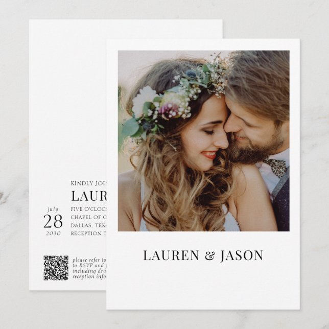 Simple Real Vellum Overlay QR Code Photo Wedding Invitation (Front/Back)