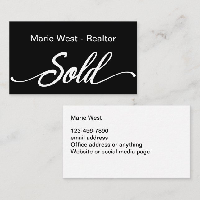 Simple Realtor Vendu Thème Cartes de visite (Devant / Derrière)