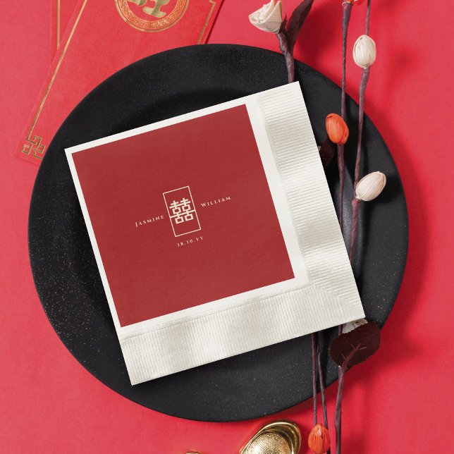 Simple Rectangle Double Happiness Chinese Wedding Napkin (Simple Rectangle Double Happiness Chinese Wedding Paper Napkins @ www.zazzle.com/fatfatin_red_knot)