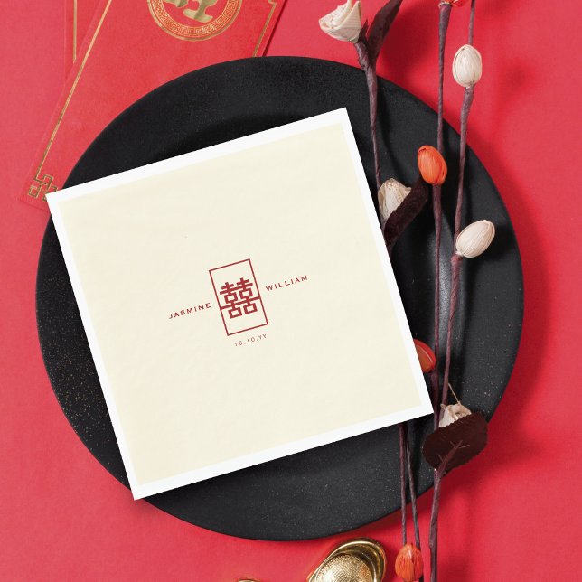 Simple Rectangle Double Happiness Chinese Wedding Napkin (Simple Rectangle Double Happiness Chinese Wedding Paper Napkins @ www.zazzle.com/fatfatin_red_knot)