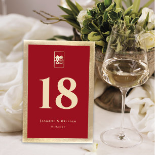 Simple Rectangle Double Xi Golden Chinese Wedding Table Number