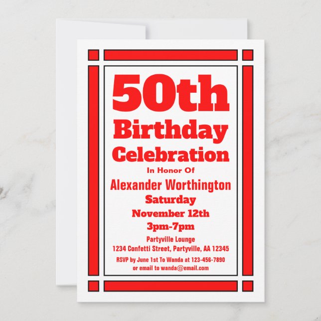 Simple Red 50th Birthday Invitation (Front)