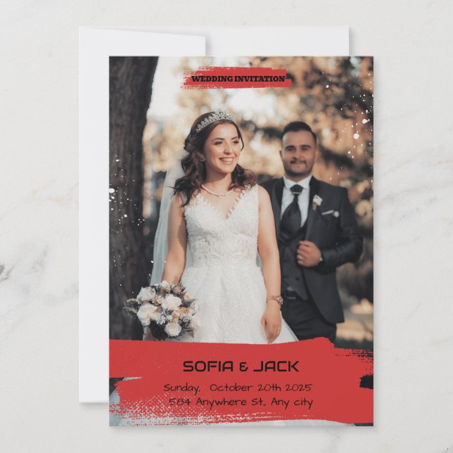 Simple red and black wedding invitation (Front)
