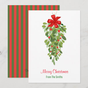 Simple Red And Green Mistletoe Christmas Card