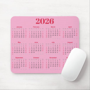 Simple red and pink 2026 Calendar Mouse Pad