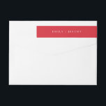 Simple Red and White Modern Calligraphy Christmas Wrap Around Label<br><div class="desc">Simple Red and White Modern wedding return address label with impressive modern text red label including the family name & return address in white text for a wonderful simple,  modern,  clean themed christmas theme or wedding.</div>