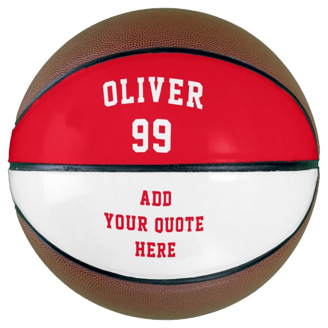 Simple Red and White Name Number Quote Basketball (Front)