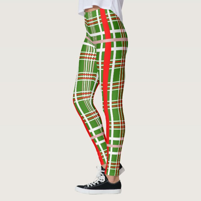 Simple Red and White PLAID on Your Colour Leggings (Left)
