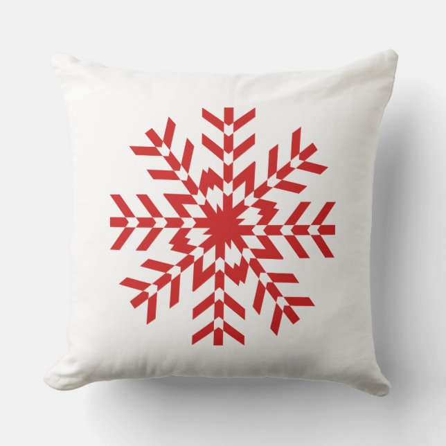 Simple Red and White Snowflake Design Throw Pillow (Front)