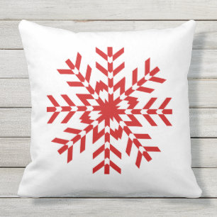 Simple Red and White Snowflake Design Throw Pillow