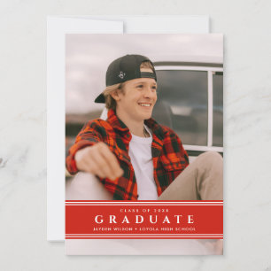 Simple Red and White Sporty Photo Graduation  Invitation