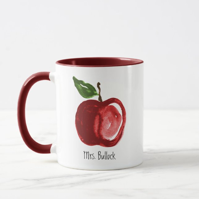 Simple Red Apple Teacher Name Mug (Left)