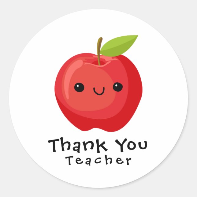 Simple Red Apple Thank You Teacher Classic Round Sticker (Front)