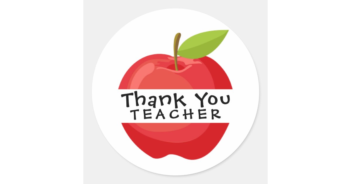 Simple Red Apple Thank You Teacher Editable Classic Round Sticker | Zazzle