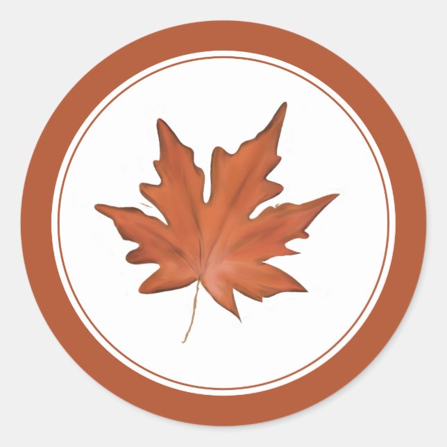 Simple Red Autumn Maple Leaf Classic Round Sticker (Front)