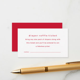 Simple red baby shower diaper raffle ticket enclosure card