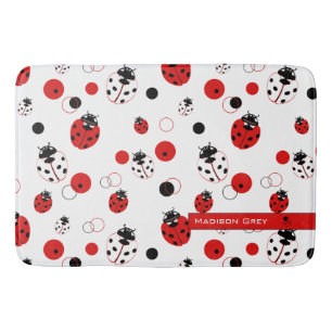 Simple Red, Black & White Ladybug Pattern Bath Mat