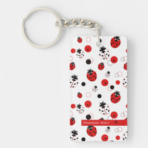 Simple Red, Black & White Ladybug Pattern Keychain