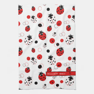 Simple Red, Black & White Ladybug Pattern Kitchen Towel