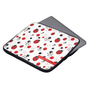 Simple Red, Black & White Ladybug Pattern Laptop Sleeve