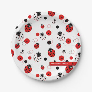 Simple Red, Black & White Ladybug Pattern Paper Plate