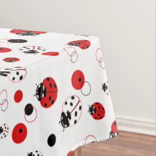 Simple Red, Black & White Ladybug Pattern Tablecloth