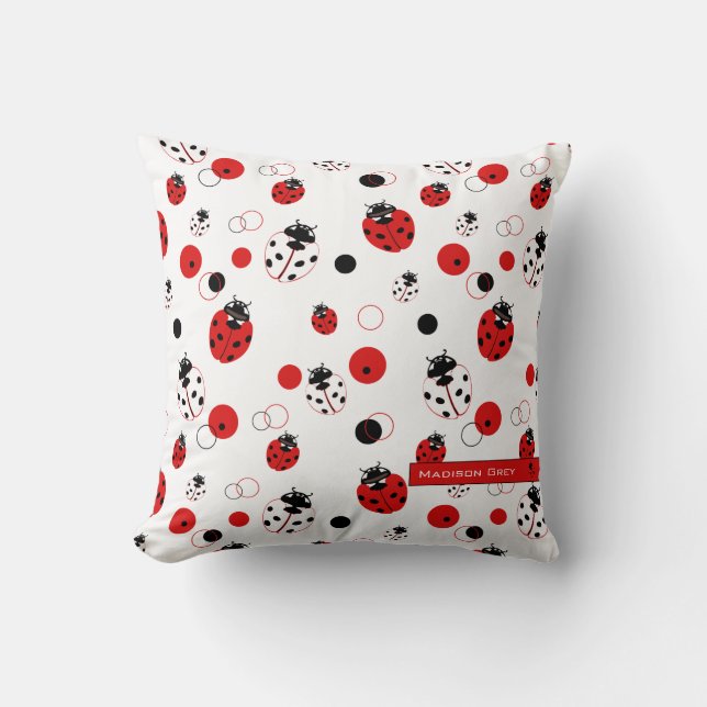 Simple Red, Black & White Ladybug Pattern Throw Pillow (Front)