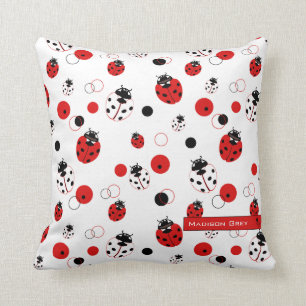 Simple Red, Black & White Ladybug Pattern Throw Pillow