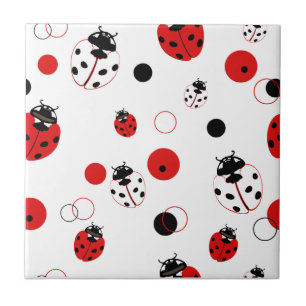 Simple Red, Black & White Ladybug Pattern Tile