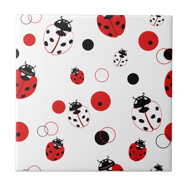 Simple Red, Black & White Ladybug Pattern Tile (Front)